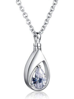 Sterling Silver Teardrop Cremation Necklace for Ashes - Memorial Jewelry Gift